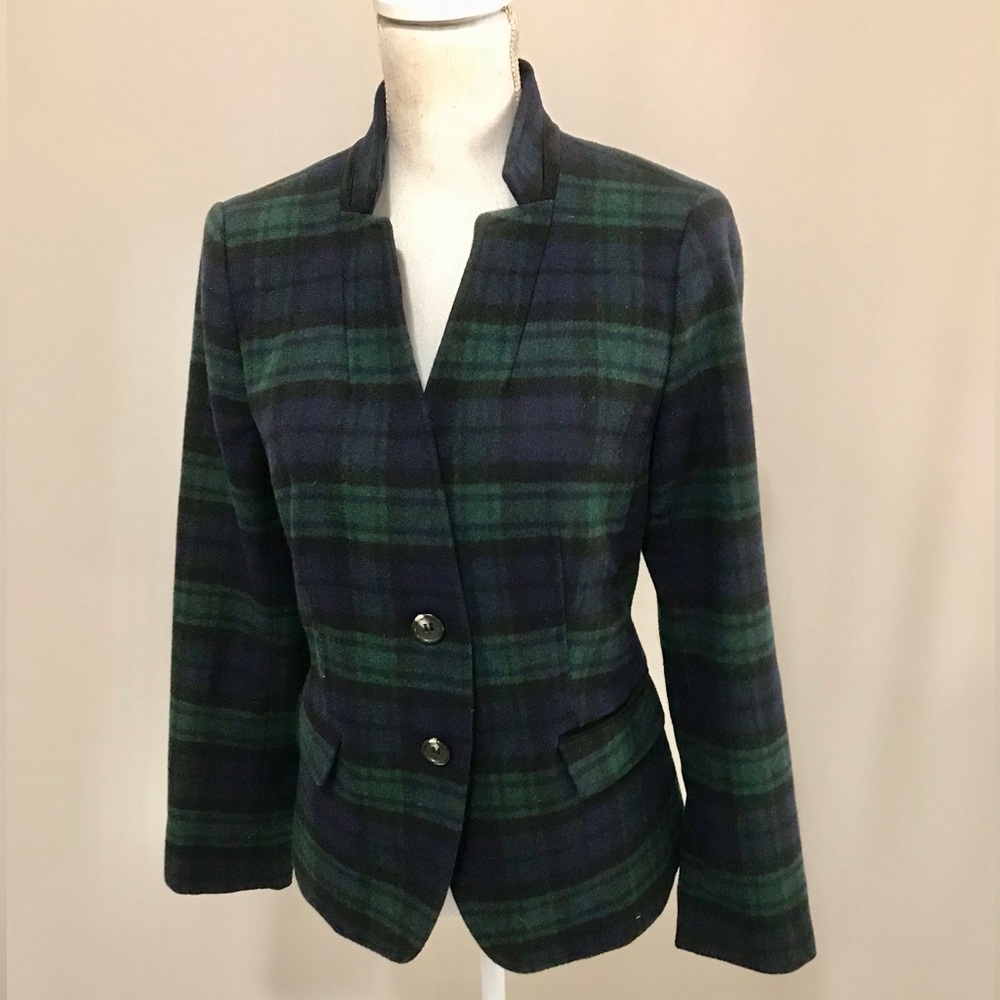 NWT TALBOTS BLACK WATCH PLAID VELVET-TRIM BLAZER - Picture 3 of 16